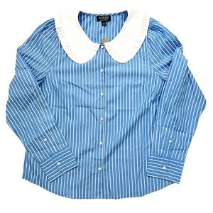 J. Crew Blue Blouse with White Stripes and Collar